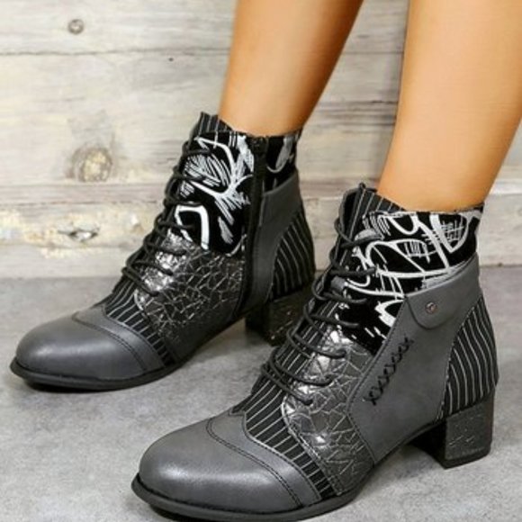 Yasirun Shoes - YASIRUN | Black & Gray Patchwork Ankle Boot -